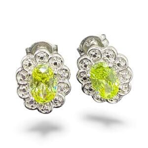 Green Cubic Zirconia Stud Earrings 925 Sterling Silver